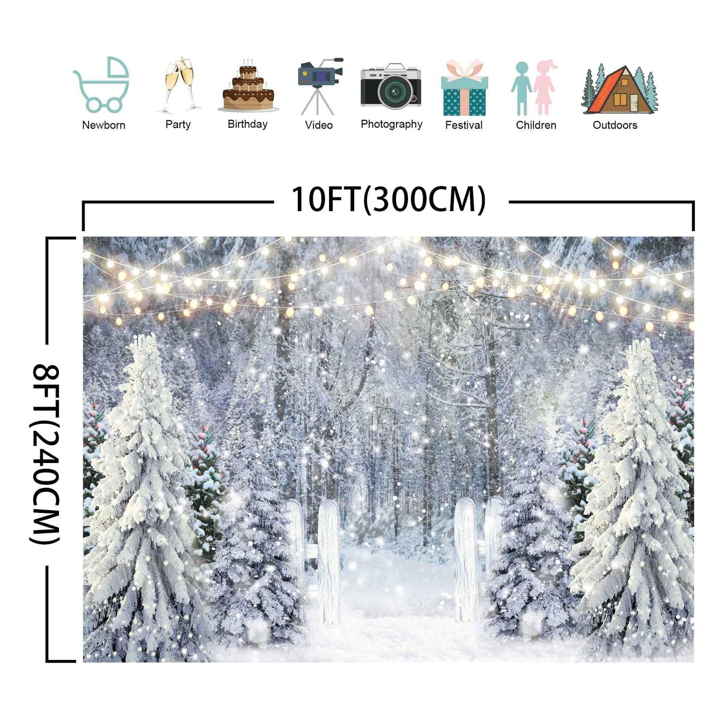 Livucee 10X8Ft Polyester Fabric Winter White Snowy Forest Backdrop For Photography Christmas Glitter Wonderland Nature Xmas Tree