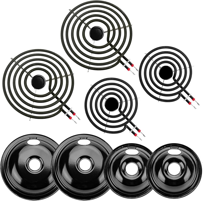 5304430149 5304430150 Black Porcelain Drip Pan Set & MP22YA Electric Range Burner Element Unit Set by Cenipar-Compatible w...