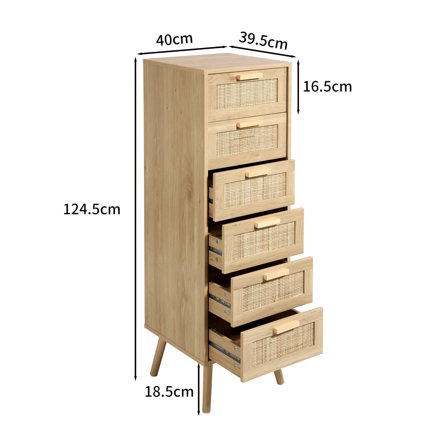 Finnhomy Rattan Dresser for Bedroom, Tall Dresser with 6 Hand Made Rattan Decorated Drawers, Small Chest of Drawers for Living Room, Closet, Hallway, Natural