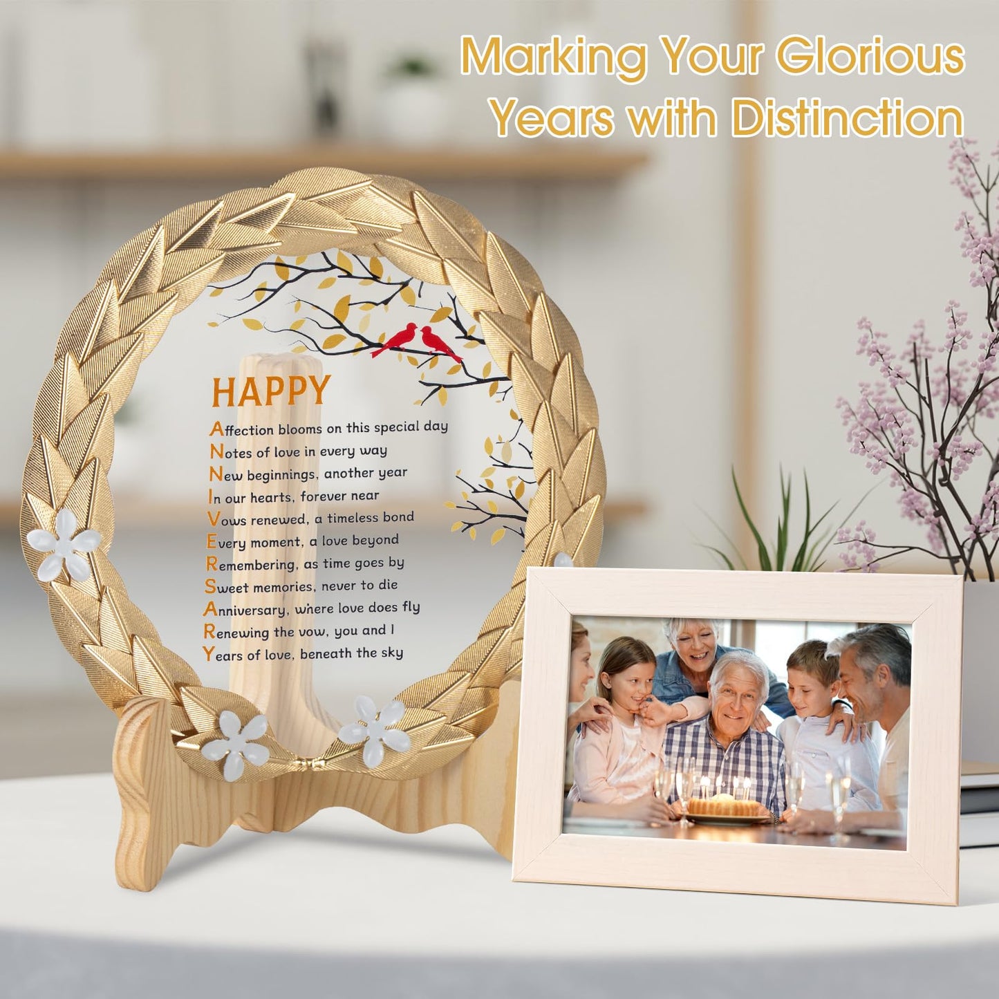 Anniversary Wedding Gifts Crystal Plate for Him Her Wife Husband Men Women with Wreath - Wedding bridal shower Gifts for Parents Couple - Wedding Anniversary Unique Gift Ideas - Happy Anniversary verse