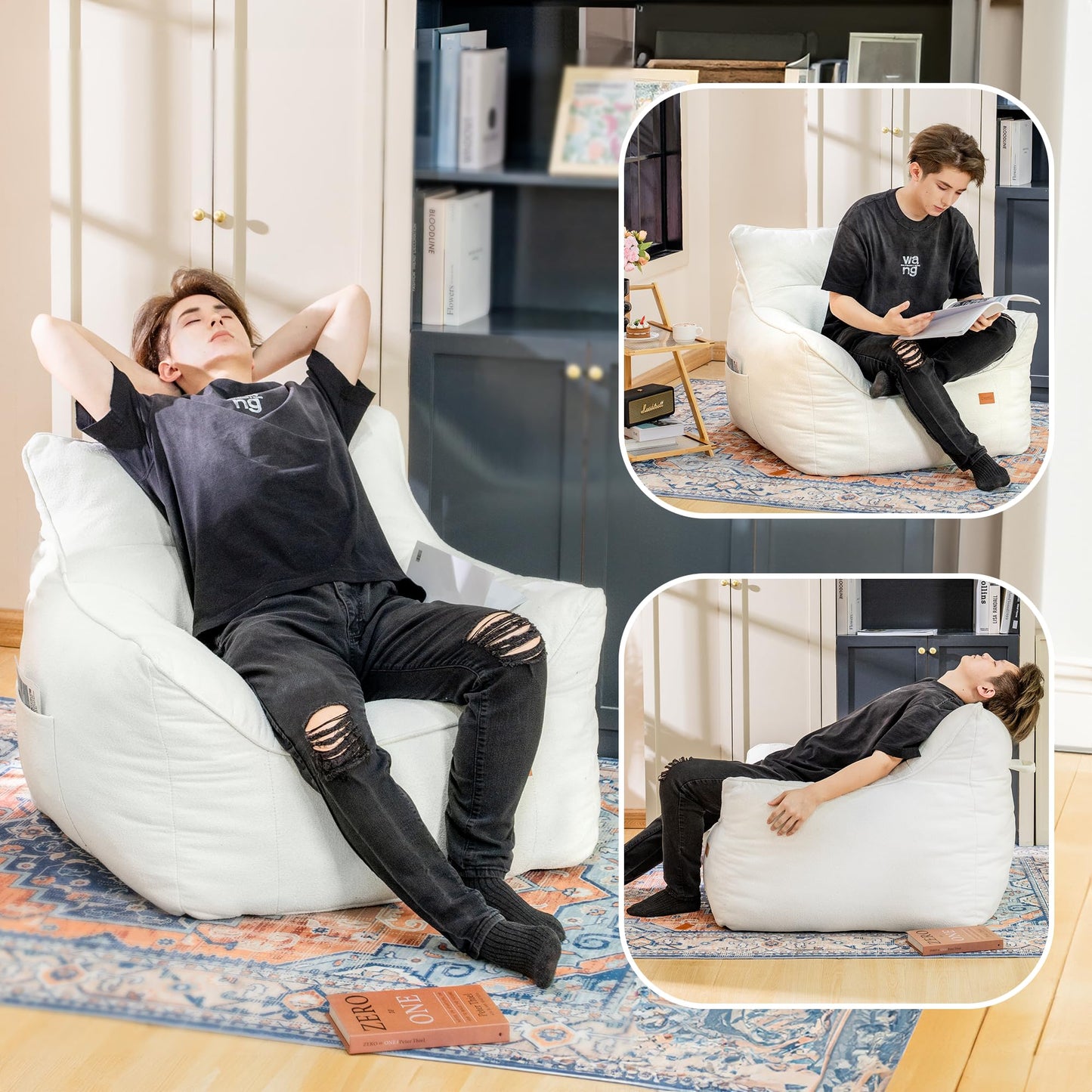 Cvortll Bean Bag Chair for Adults, Comfy Tufted Bean Bag Chair Sofa with Armrests, Lazy Beanbag Chair with Foam Filler Stuffed Bean Bag Couch Sofa for Reading in Bedroom, Living Room and Dorms