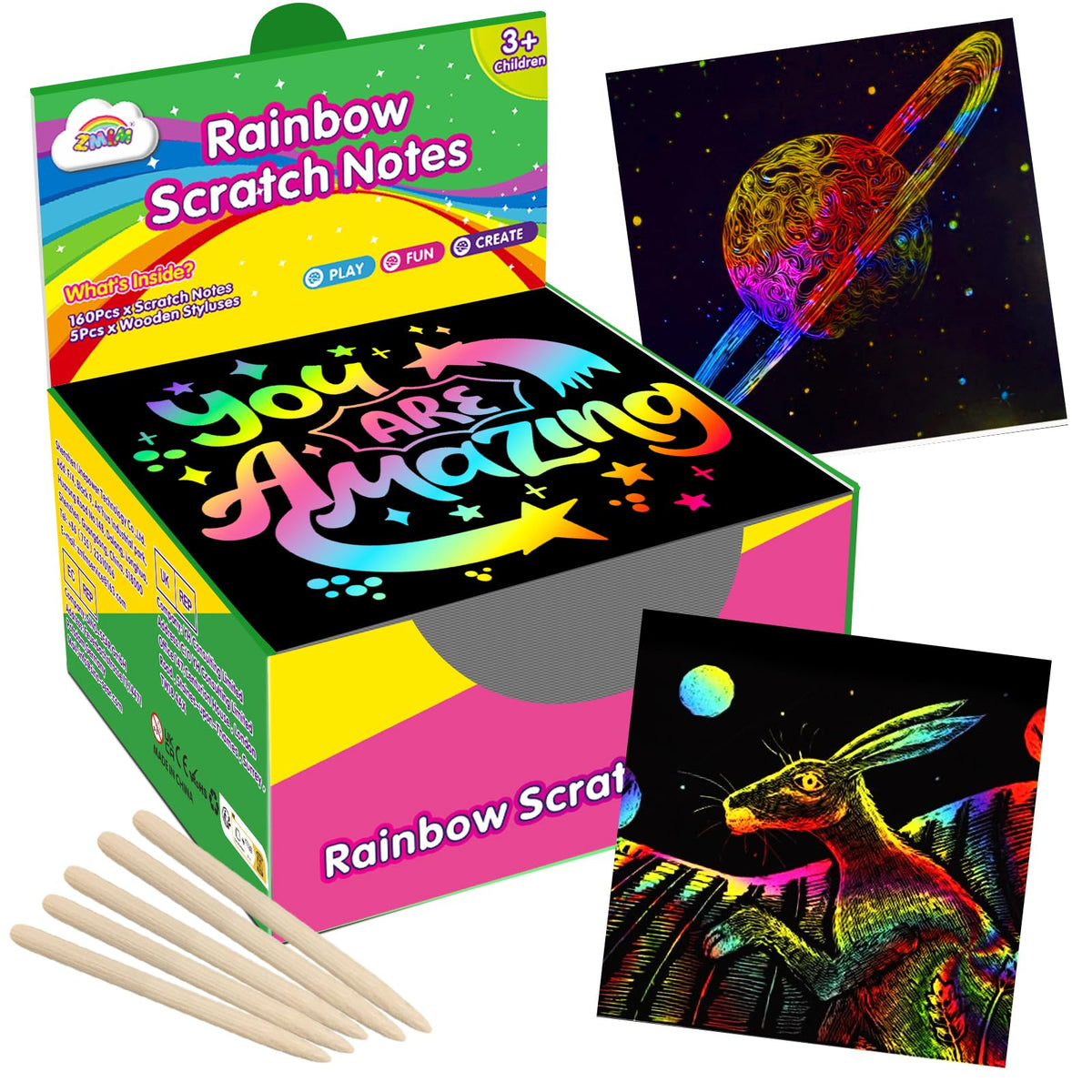 ZMLM Rainbow Scratch Paper Art Crafts Mini Notes Kids Gifts 4 5 6 7 8 9 10 Years Old Girls Boys Students Teens Classroom Prizes School Supplies Birthday Party Travel Toy Activity