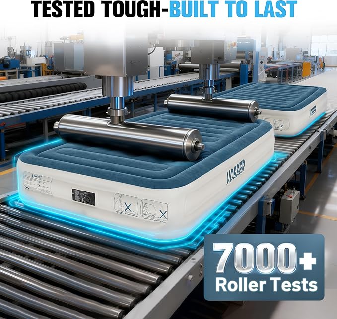 VOSSER Queen Air Mattress with Built-in Pump,Fast & Easy Inflation/Deflation Inflatable Mattress, Foldable Blow Up Mattress with Storage Bag, Inflatable Bed for Home, Camping & Guests