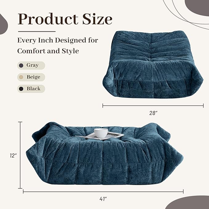HABUTWAY Bean Bag Ottoman,Foot Rest,Fireside Chair Memory Foam Lazy Bean Bag Sofa for Living Room,Bedroom,Dorm,Office (Ottoman-Navy Blue)
