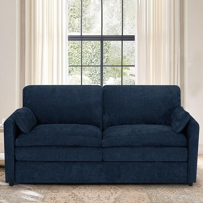 ACMEASE 69” Chenille Loveseat Sofa w/Arm Pillows, Upholstered 2-Seater Sofa w/Comfortable Back Cushions, Modern 2 Seats Couch w/High-Density Foam for Living Room, Apartment, Office, Blue