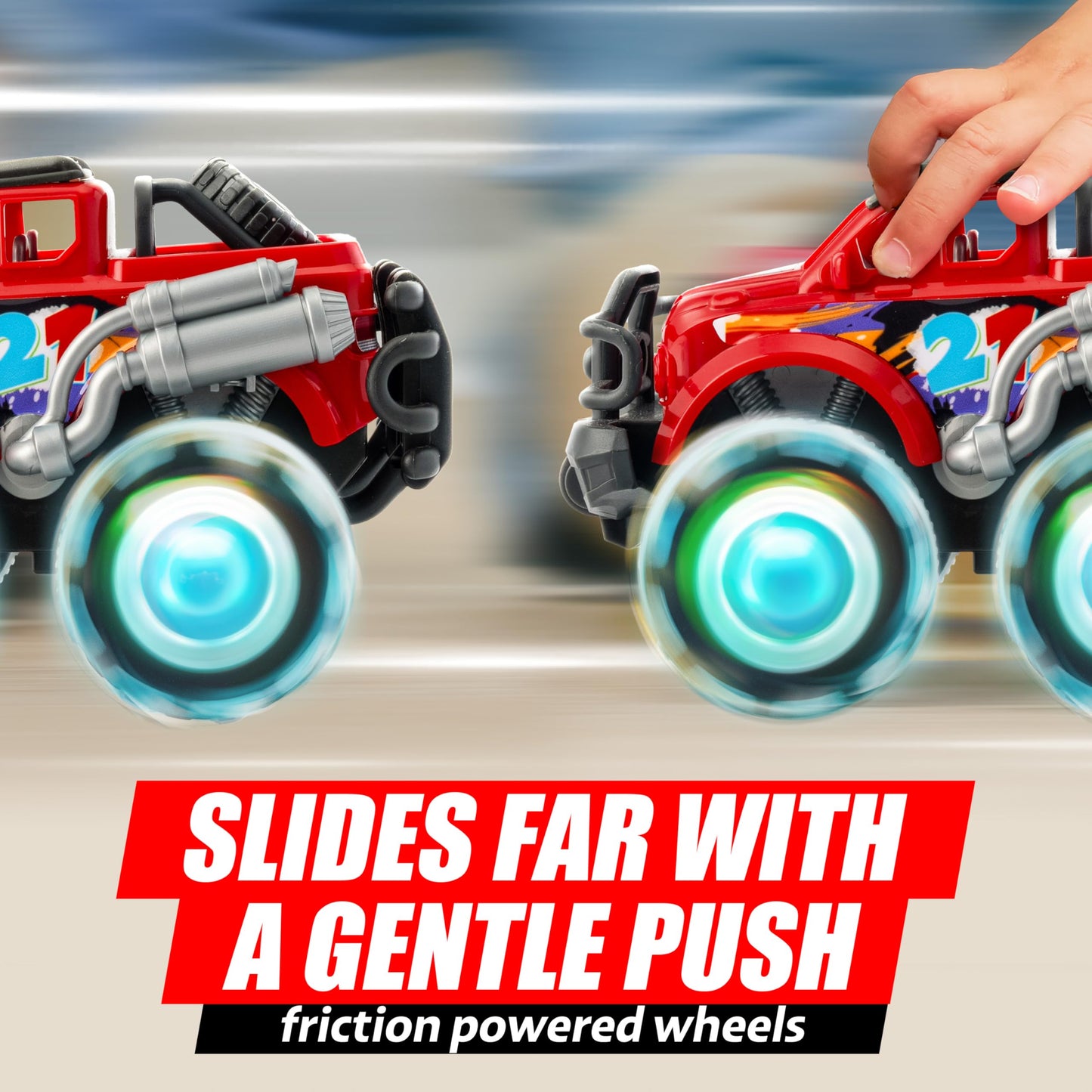 Vroomix 3Pack Monster Truck Toy - Toy Truck with Flashing LED Wheels - Light-Up Cars for Toddlers - Birthday Gift for Boys Girls - Friction-Powered