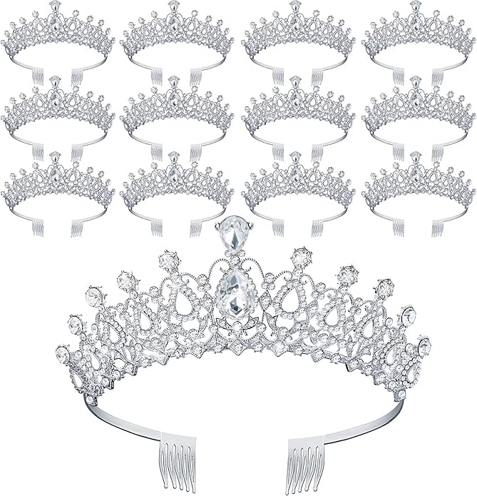 Loetere 12 Pcs Crystal Tiara and Princess Crown with Comb Crown Rhinestone Women Girls Tiara Headpiece Queen Hair Accessor...