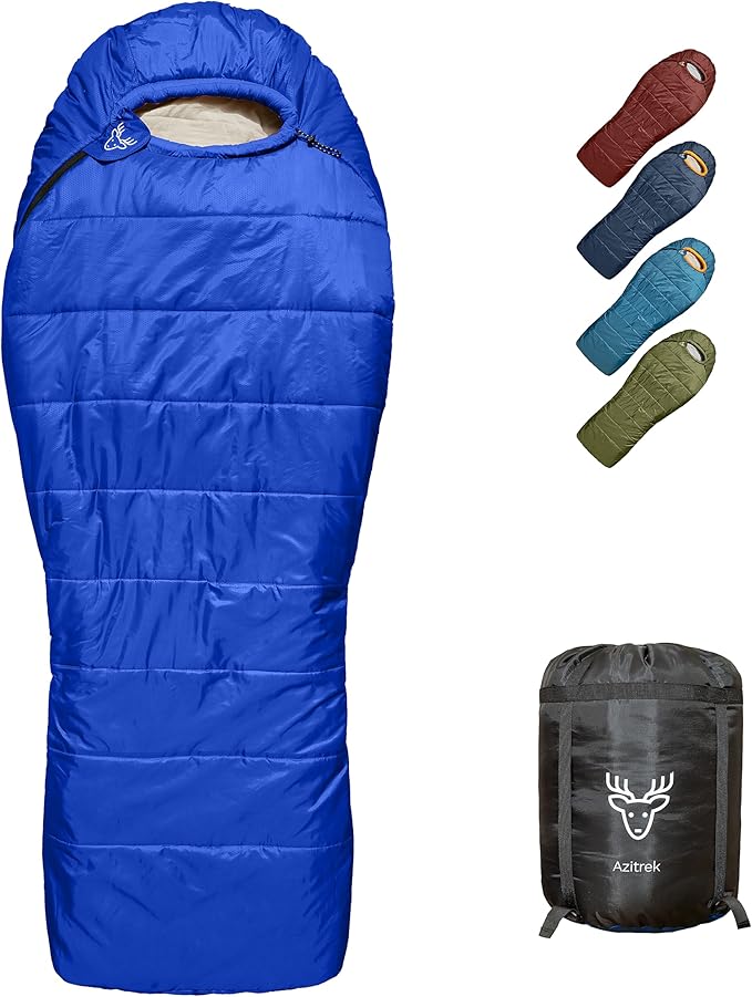 Azitrek 0 Degree Camping Sleeping Bags Mummy for Adults Youth | XXL Big and Tall 3-4 Season Warm and Cool Winter Cold Weat...