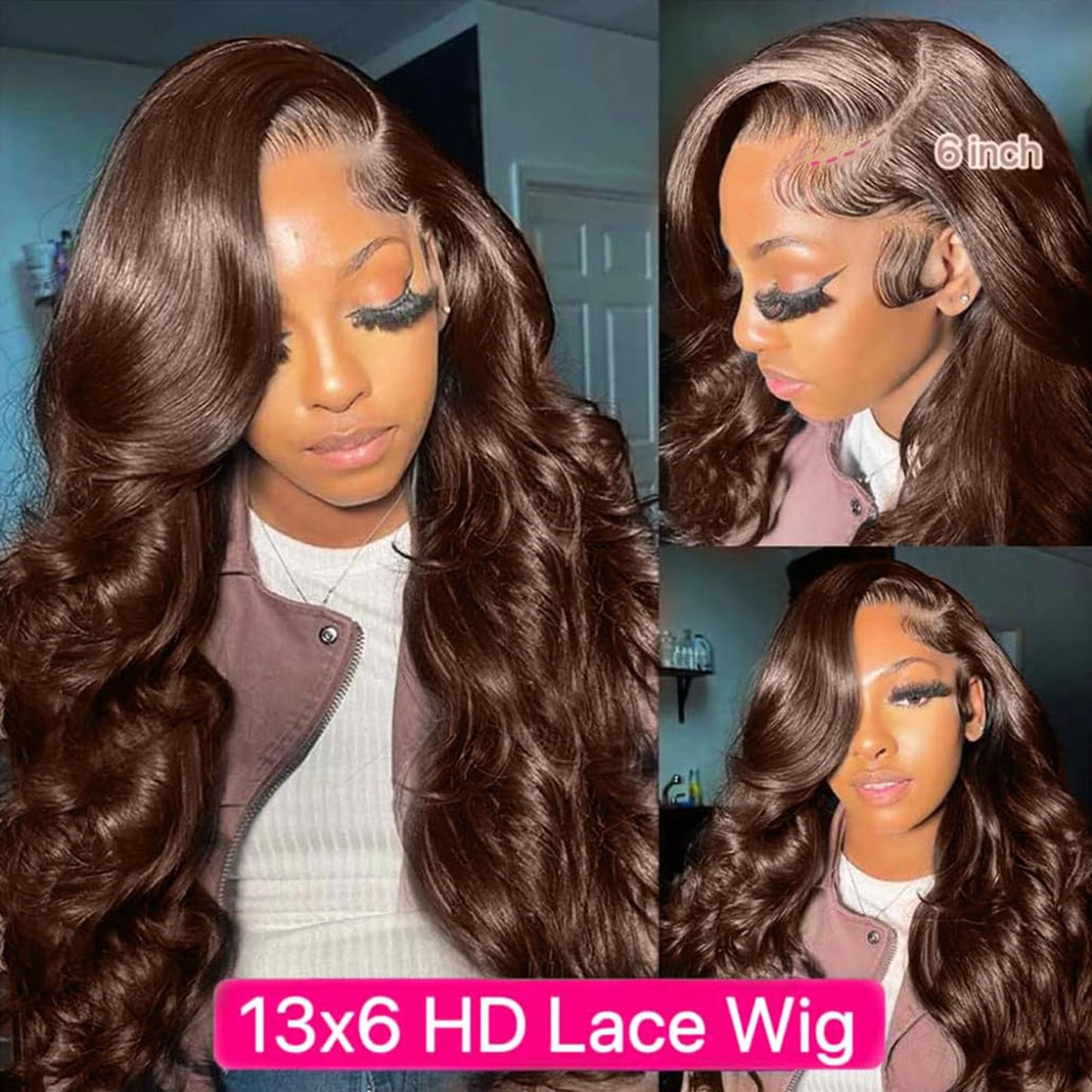 Luxvogue Chocolate Curly Human Hair Wig Lace Frontal T Body Wave Human Hair Wig Pre Plucked Pre Cut Lace Frontal Closure Glueles
