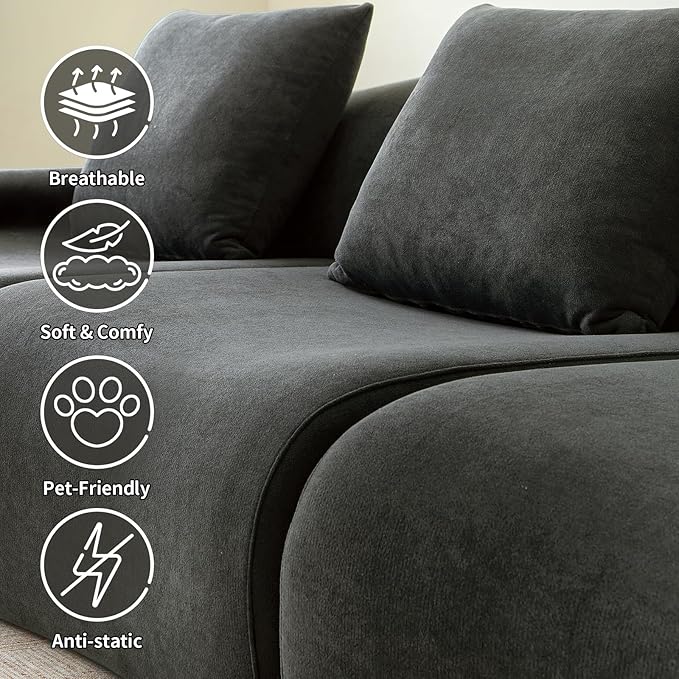 Cloud Couch Sectional,114"-Boneless Couch in a Box,Upholstered Couches for Living Room Bedroom with L-Shape Chaise,Modern Comfy Sofa-Cool Gray Couches,No Assembly Required,Low -Profile Sofa