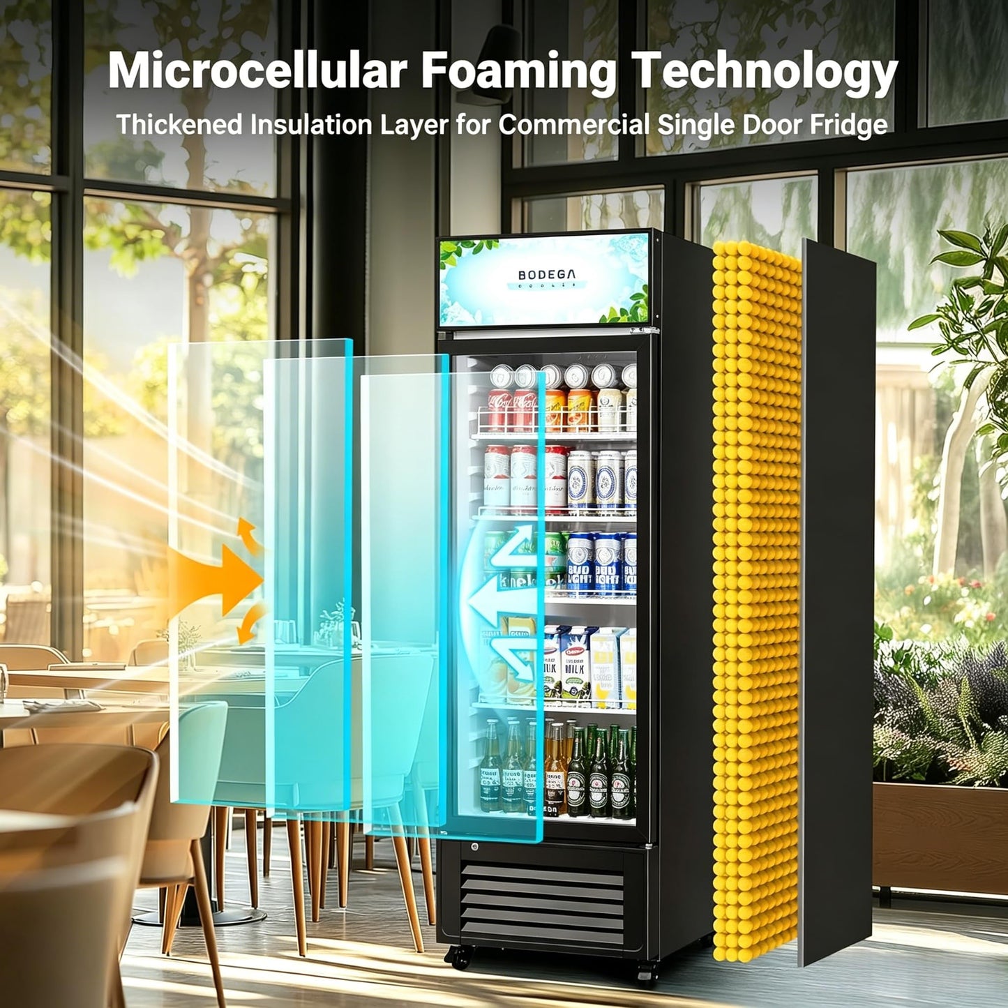 BODEGACOOLER Beverage Refrigerator and Cooler, 10.0 Cu. Ft Commercial Refrigerators For Man Cave, Display Refrigerator with Soft LED Light. 4 Shelves Merchandiser Refrigerators as Black Bar Cooler.