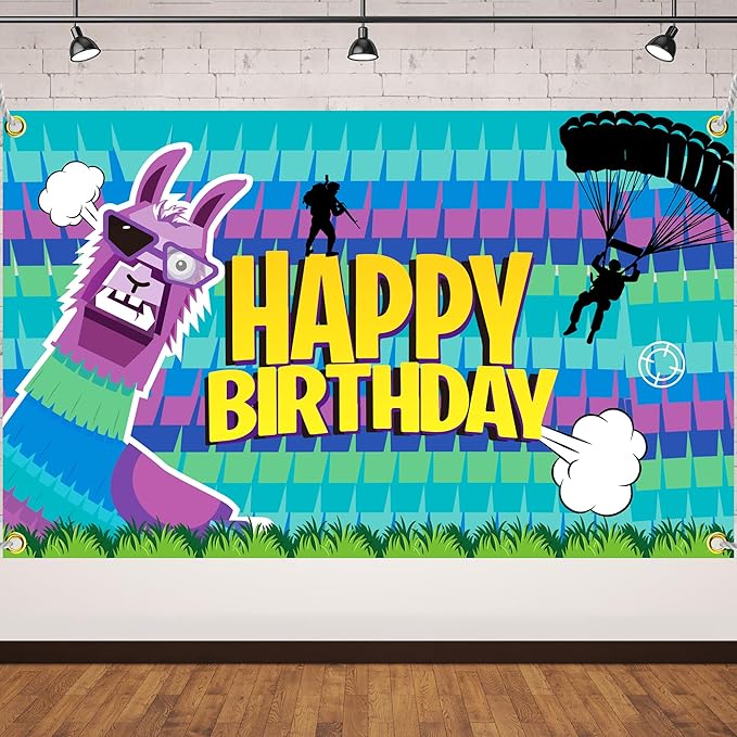 Video Game Themed Birthday Party Backdrop Banner Llama Party Wall Decor for Llama Background Cloth Hanging Supplies Video ...