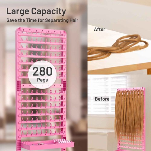 Yumkfoi Adjustable 280 Pegs Braiding Rack, Hair Racks with Tray and Braiding Tools, 2-sided Braid Rack for Braiders, Hair Separator with Wheels