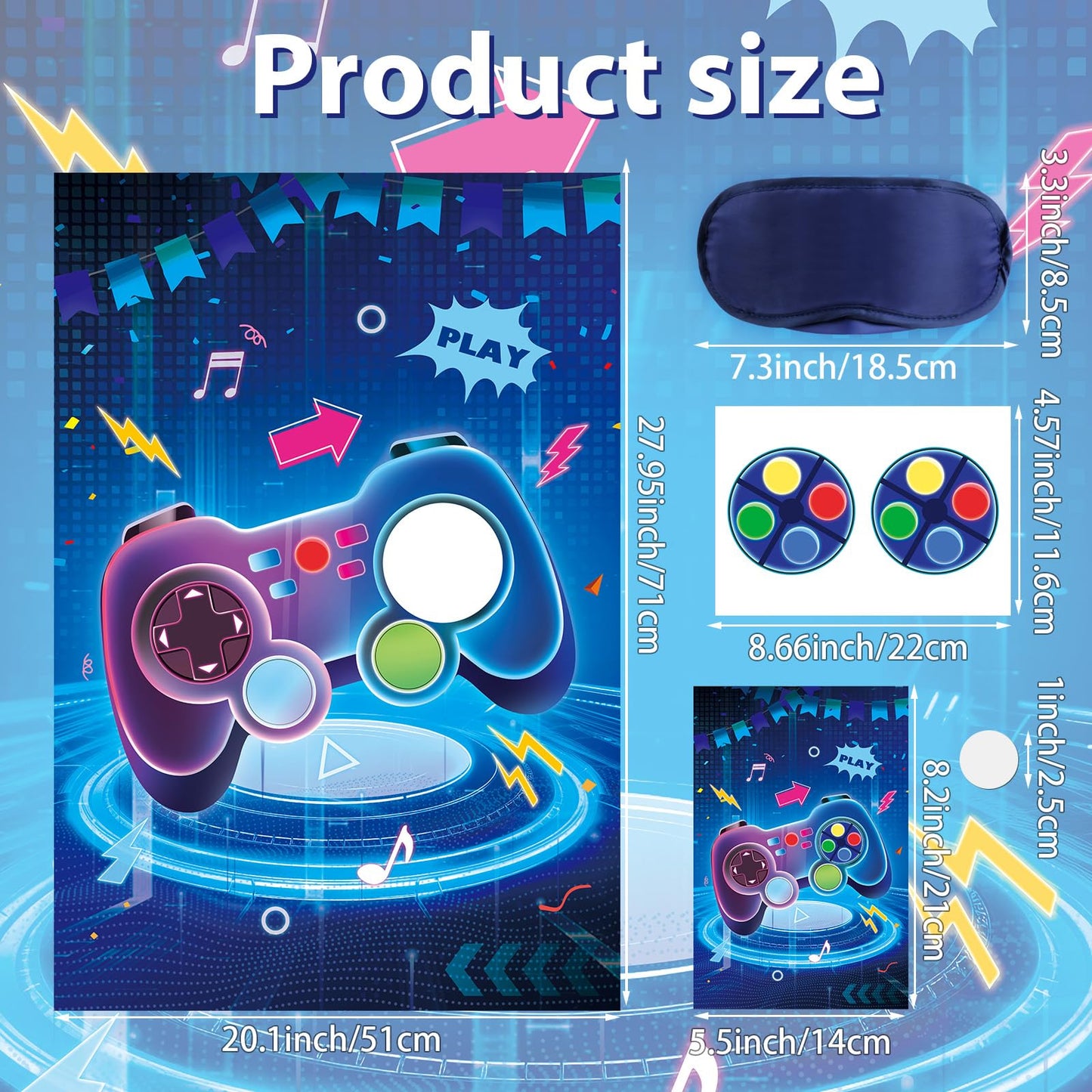 Hooqict Pin The Button on The Video Game Birthday Party Games for Kids - Large Poster with 36 Button Stickers - Party Decorations and Supplies