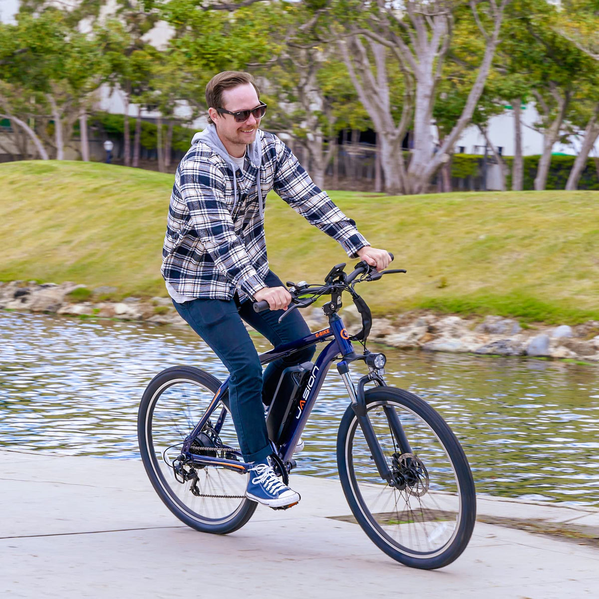Jasion EB5 Electric Bike for Adults with Peak 750W Brushless Motor, 40Miles 20MPH Commuting Electric Mountain Bike with 360Wh Removable Battery, 7-Speed, 26" Tires and Front Fork Suspension