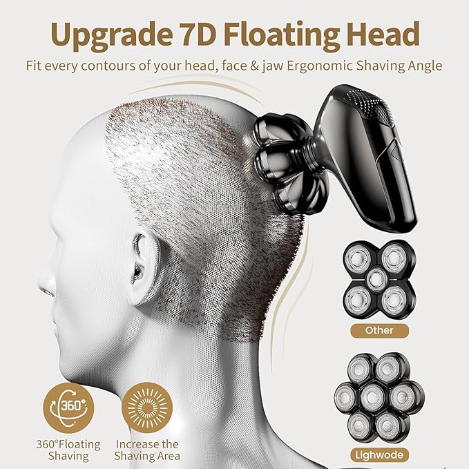 SHPAVVER Head Shavers for Bald Men: 5-in-1 Upgraded Electric Razor - IPX7 Waterproof Shaving Grooming Kit for Balder - Turbo Speed & Precision Blades (Light Black)
