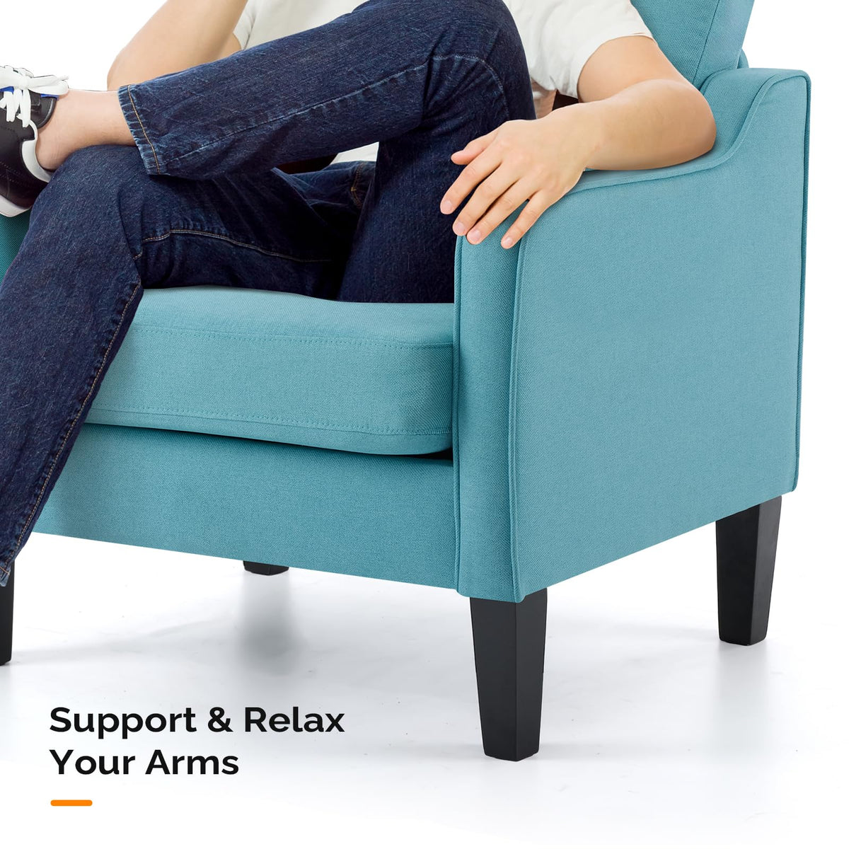 VINGLI Accent Chairs Set of 2 Living Room Chairs Teal Blue Reading Chair for Bedroom Scooped Arm Chair Mid Century Modern Accent Chairs Upholstered Comfy Chair for Apartment, Waiting Room