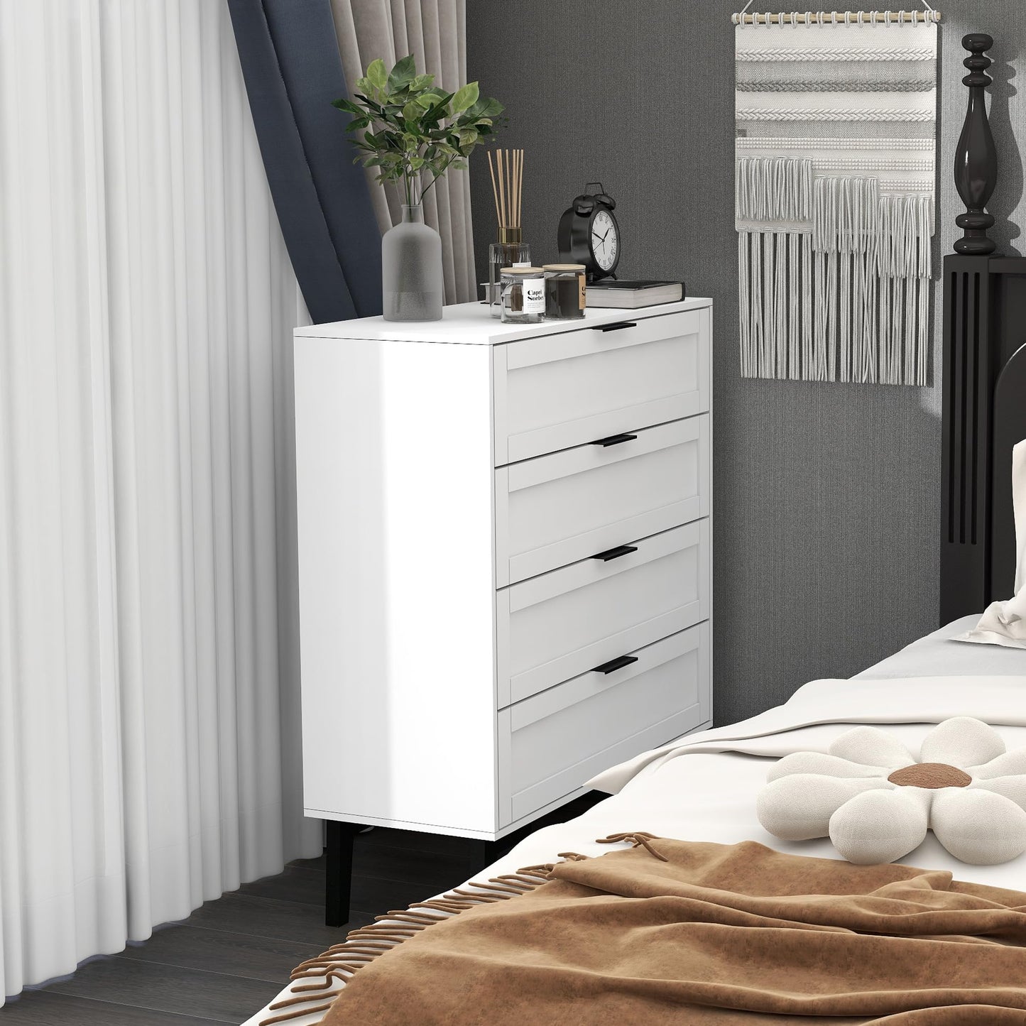 TaoHFE White 4 Drawer Dresser for Bedroom,Wood Lingerie Chest of Drawers for Bedroom,Modern 36inch Tall White Dresser for Bedroom Living Room, Entryway, Cloakroom