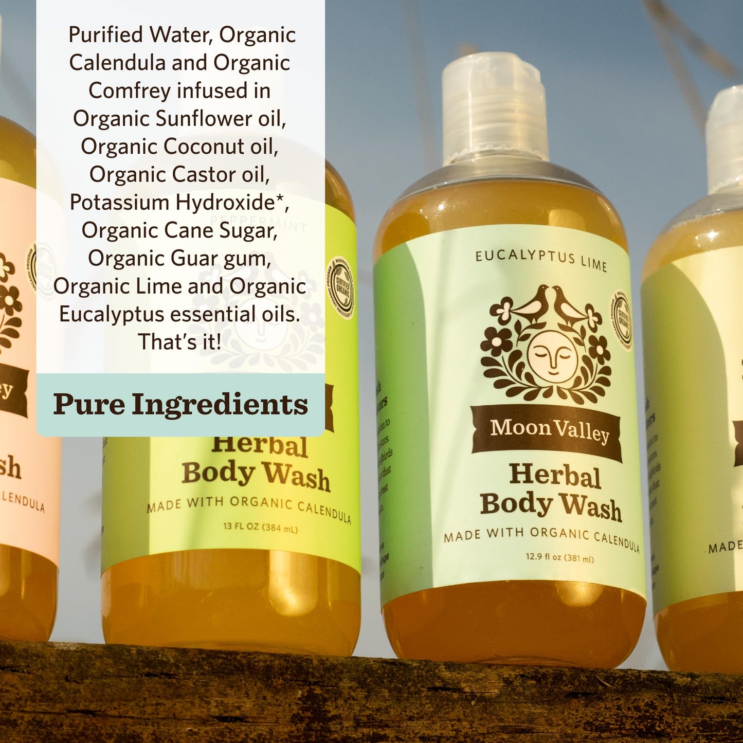 Herbal Body Wash, Eucalyptus Lime by Moon Valley, All Natural Ingredients, No Parabens, Vegan, Moisturizing Essential Oils, Two