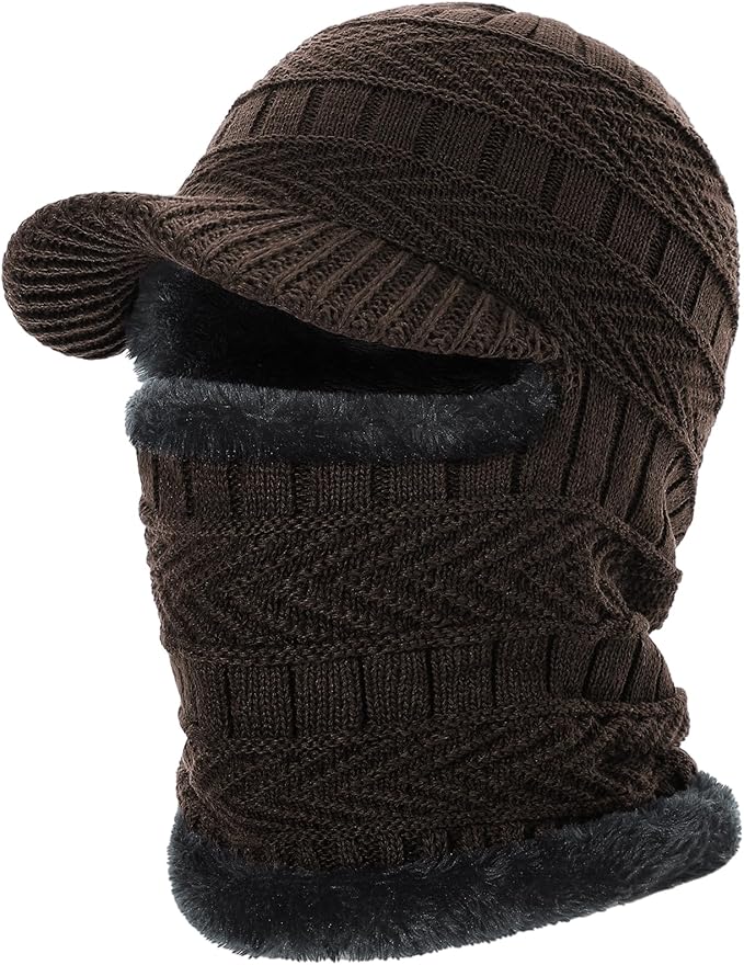 Winter Balaclava Beanie Hat, Knitted Ski Mask for Men Women, Thermal Lining Hats for Skiing Cycling Sports