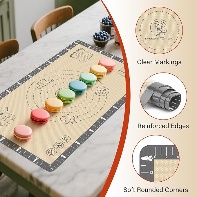 Extra Thick Silicone Mat for Baking Macaron, Bread, Pizza, Silicone Baking Mat with Measurement, Non Stick Pastry Mat for Dough Rolling Out, Heat Resistant to 480°F Gift for Baker