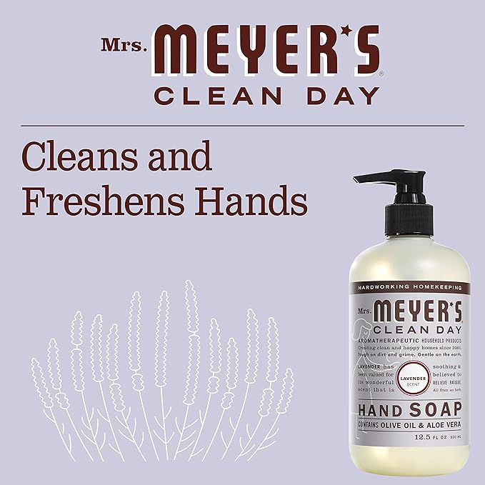 MRS. MEYER'S CLEAN DAY Hand Soap, Made with Essential Oils, Lavender, 12.5 fl. oz - Pack of 3