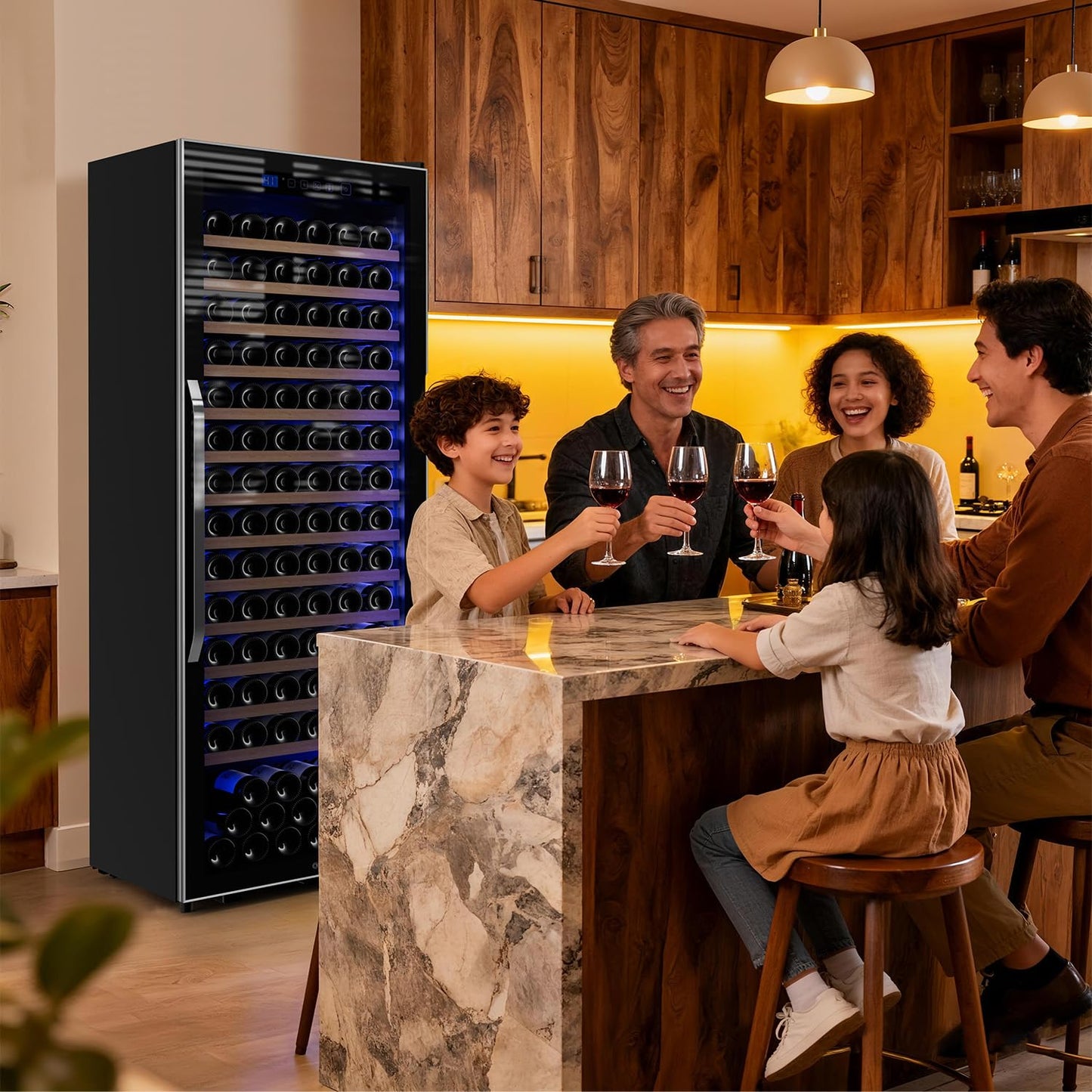 EORICE 158 Bottle Wine Cooler Refrigerator, 24 Inch Freestanding Wine Fridge with Professional Compressor, Fast Cooling Intelligent Memory, Sliding Rail Shelves Reversible Door Low Noise Cellar
