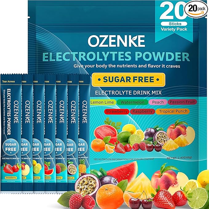 OZENKE Electrolytes Powder Packets, Hydration Packets, Electrolytes Powder No Sugar, Portable Electrolyte Drink Mix for Ra...