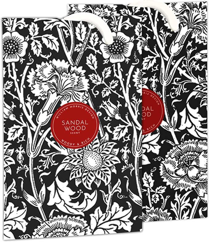 The Master Herbalist Scented Wardrobe Freshener Sachets in a William Morris Design. Available in Lavender, Sandalwood, Rose, Lily and Lilac (Sandalwood, Pack of 2)