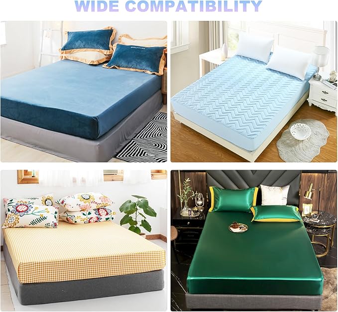 4 PCS Fitted Bed Sheet Straps - Elastic Suspenders with Metal Clips for Bed Sheets, Mattress Covers, Sofa Cushions - Adjustable Fasteners to Keep Sheets Wrinkle-Free (White-4pcs)
