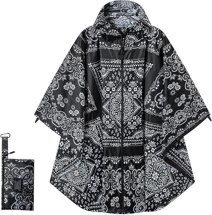 Rian c0de731 Hooded Rain Ponchos for Adult - Rain Coat and Rain Jacket with Waterproof Pocket and Zipper