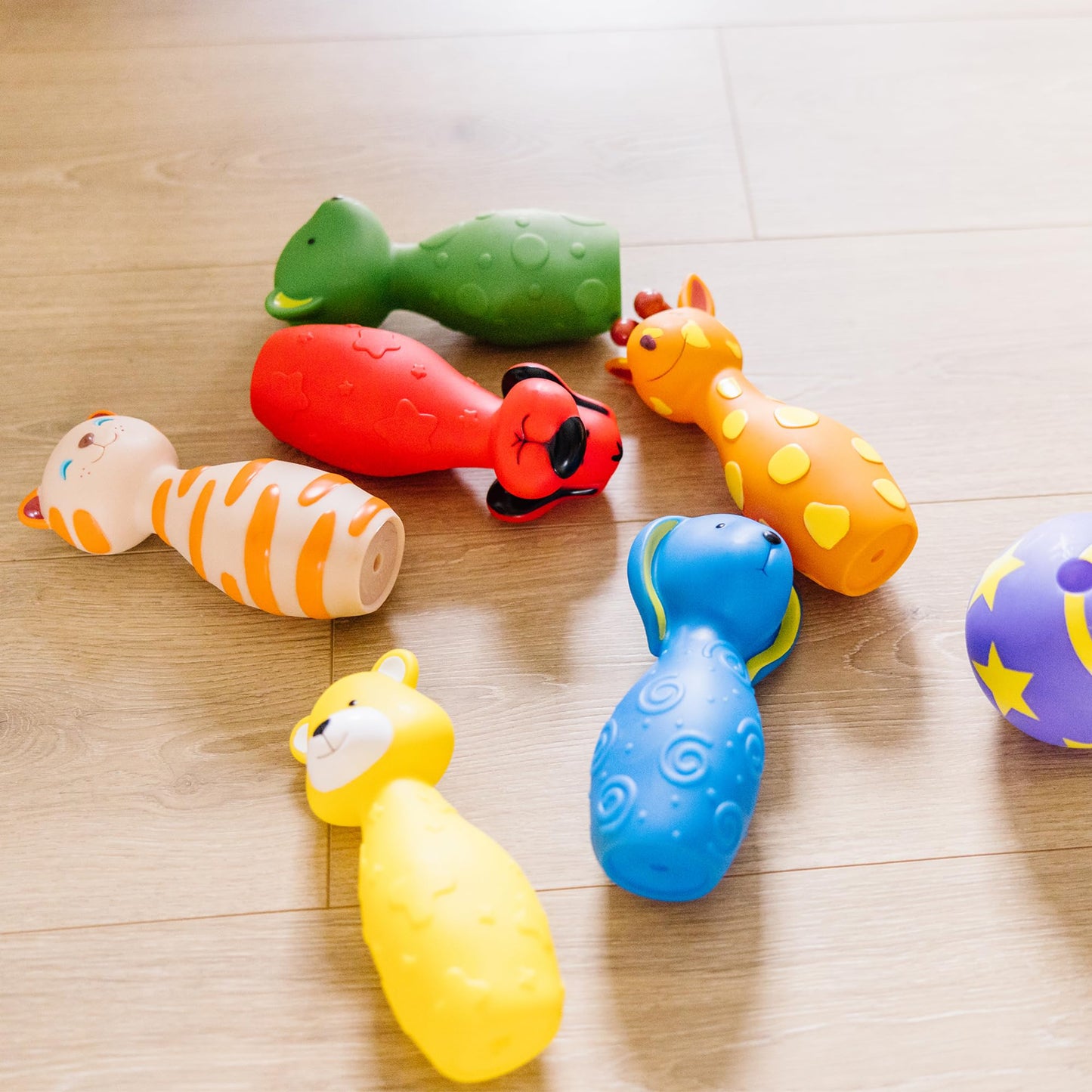 Melissa & Doug K's Kids Bowling Friends Play Set and Game with 6 Pins and Convenient Carrying Case - Indoor Outdoor Bowling Set, Soft Plastic Animal Bowling Pins, Toddler Bowling for Ages 2+