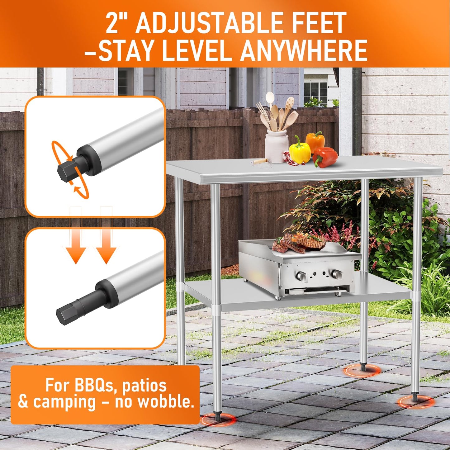 HOCCOT Stainless Steel Table for Food Prep & Work 30 x 36 inches Utility Table with Adjustable Undershelf, Commercial Workstation in Kitchen, Garage, Outdoor BBQ