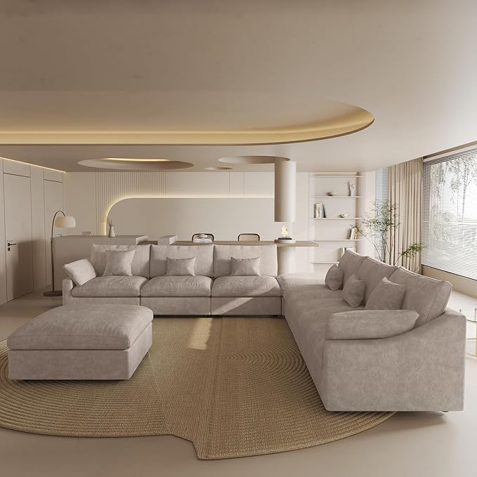 Oversized Modular Sectional Sofa with Ottoman,156inch U Shaped Down Filled Cloud Couch,8 Seater Convertible Sofa Bed Living Room Set,Cover Washable and Replaceable