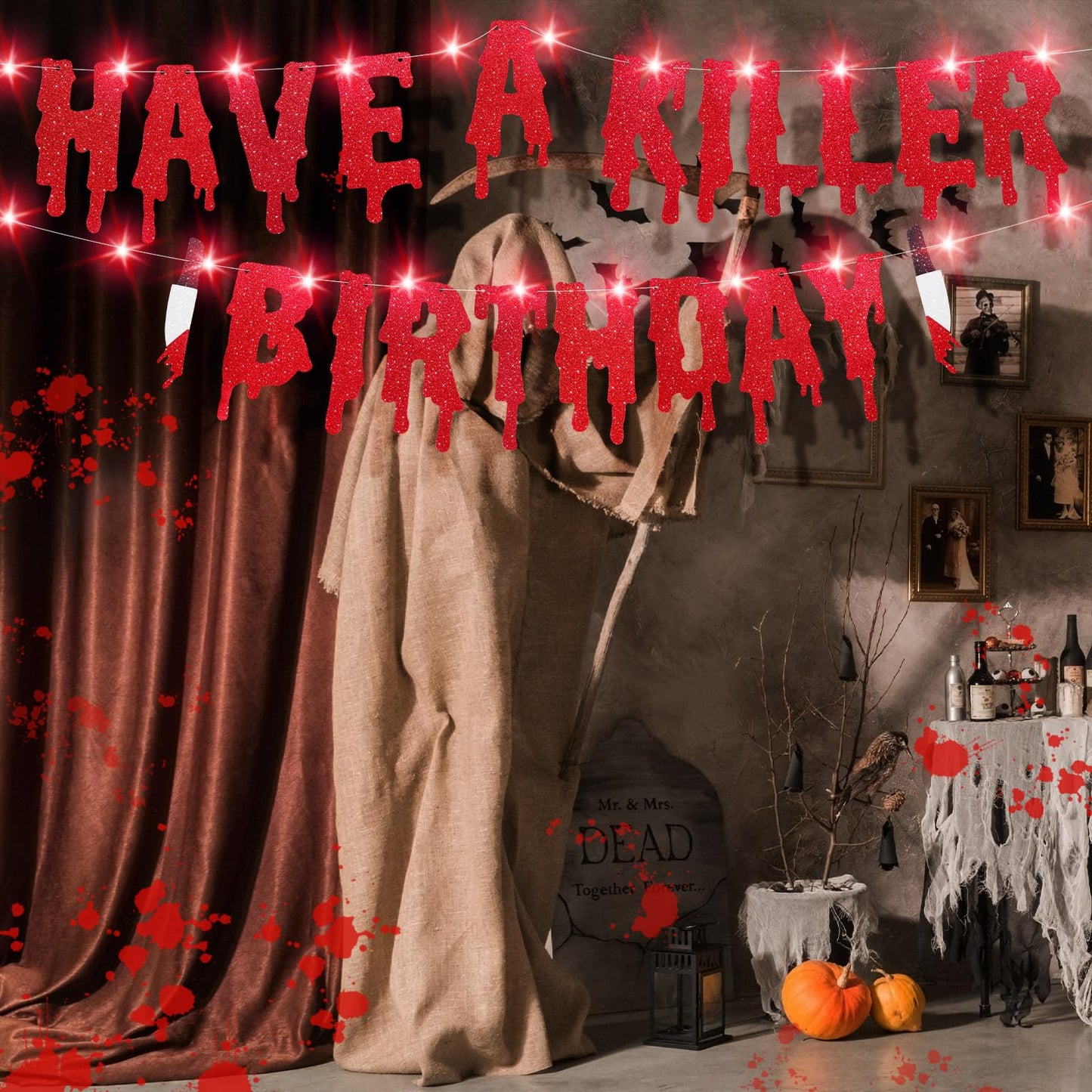 Silipull Light Up Glitter Have a Killer Birthday Banner Lighted Halloween Birthday Banner Gothic Decor Horror Movie Party Halloween Zombie Vampire Party Decoration Supplies