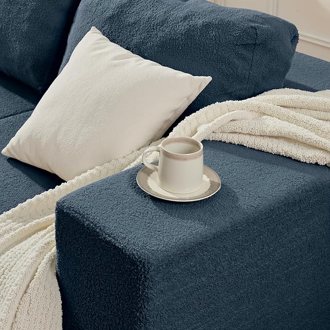 Furnify 40" Single Sofa for Adults, Upholstered Floor Sofa Couch with Pillow, Teddy Boucle Sofa for Bedroom Living Room, No Assembly Required (Teddy Boucle, Blue)