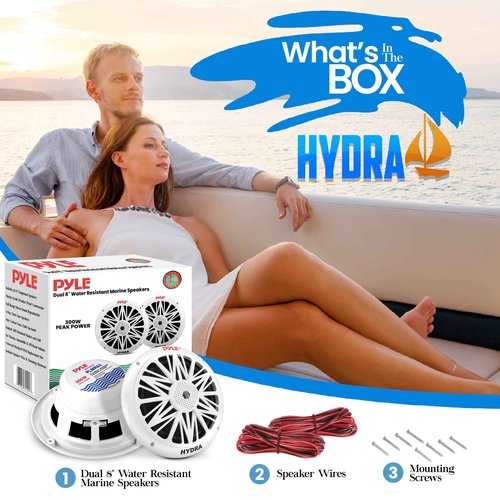 Pyle 8 Inch Dual Marine Speakers 10 Inch - 1 Pair (White) & 6.5 Inch Dual Marine Speakers (White)