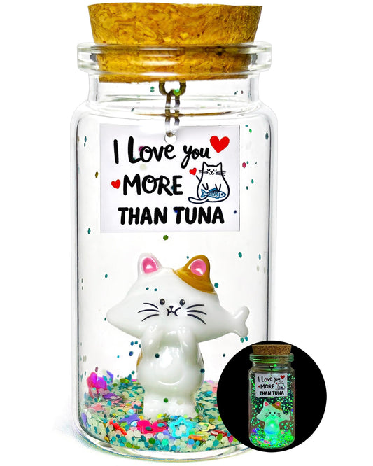 Anniversary I Love You Presents for Him Her, Cute Romantic Message in Glow Bottle Gift to Boyfriend Girlfriend, Funny Valentines Christmas Birthday Gifts Husband Wife (Cat, I Love You More Than Tuna)