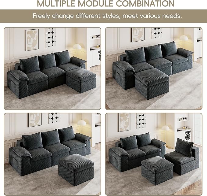 Buytime 104" Comfy Cloud Couch, Convertible Boneless Couches for Living Room, L Shaped Modular Sectional Sofa with Deep Seat, Double-Layer Cloud Cushion and Headrest, Pebble Grey