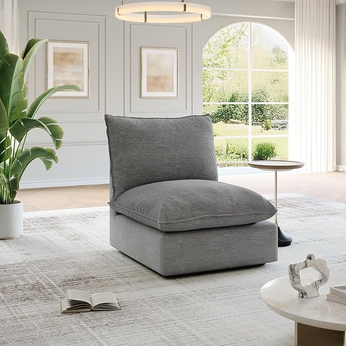 Lopzeho Cloud Middle Sectional, Waterproof Down Filled Sectional Sofa, High Backrest Modular Sectional Couches for Living Room, Modern Modular Couch with Removable Cover, Dark Gray