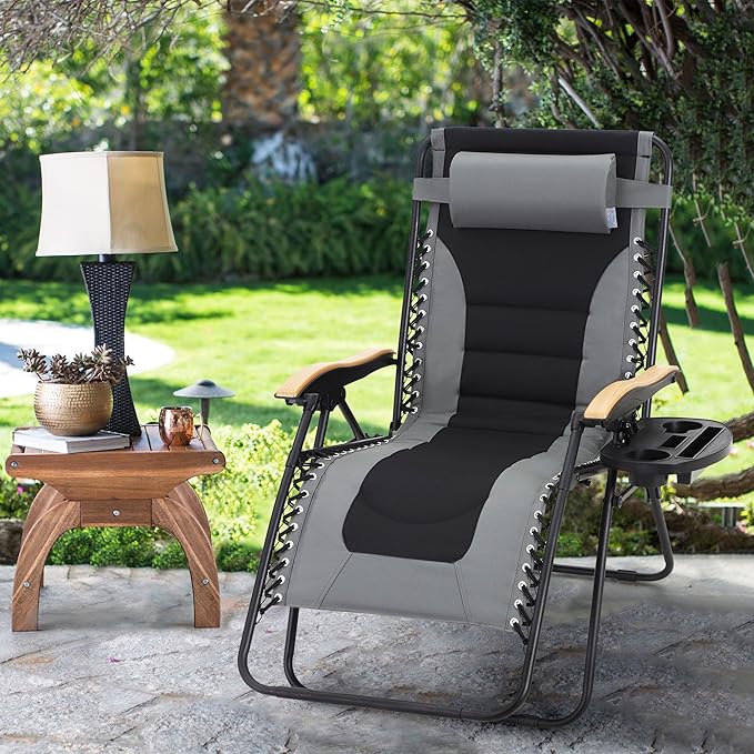 MAISON ARTS Oversized XXL Zero Gravity Chair, 30" Wide Seat Padded Foldable Recliner, Anti Gravity Outdoor Lawn Chair for Poolside/Backyard/Beach, Supports 400lbs, Grey
