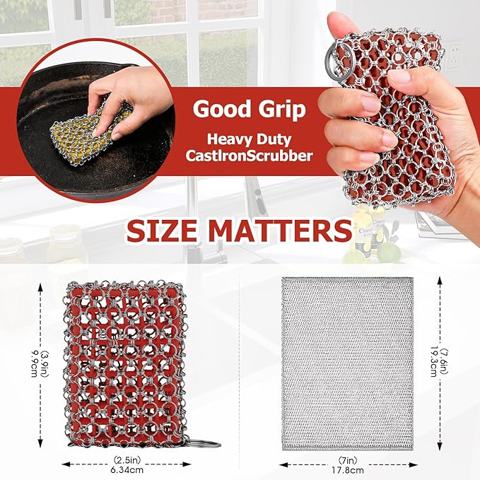 Cast Iron Scrubber,Honeycomb Silicone Design,Easily Removes Stains, Protects Coatings, with Bamboo Fiber Cloth, Ideal for Cast Iron Pans, Dutch Roast Pans
