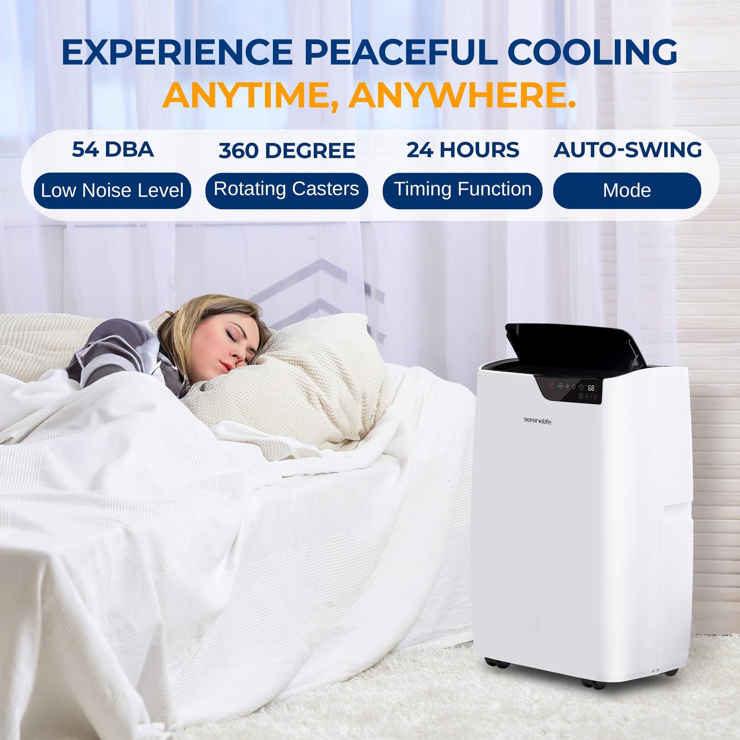 SereneLife 12000 BTU Portable Air Conditioner 3-in-1-115V Compact Standing Air Conditioner for Room Up to 380 Sq. Ft. Floor AC Unit with Touch Control Panel, Remote Control - Window Mount Kit