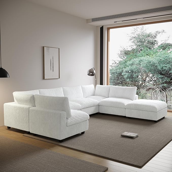 Cloud Modular Sectional Sofa,157" Oversized 7 Seater Sofa,V Shaped Couch with Storage Ottoman,Plush Sofas for Living Room,Comfy Couch with Chaise,Covers Washable&Replaceable