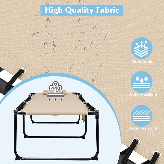 GYMAX Lounge Chair for Outside, 440lbs 27” Oversize Folding Beach Tanning Sunbath Chair with Adjustable Backrest & Removable Pillow, Lightweight Portable Patio Lounger for Lawn Poolside (Sand,1)