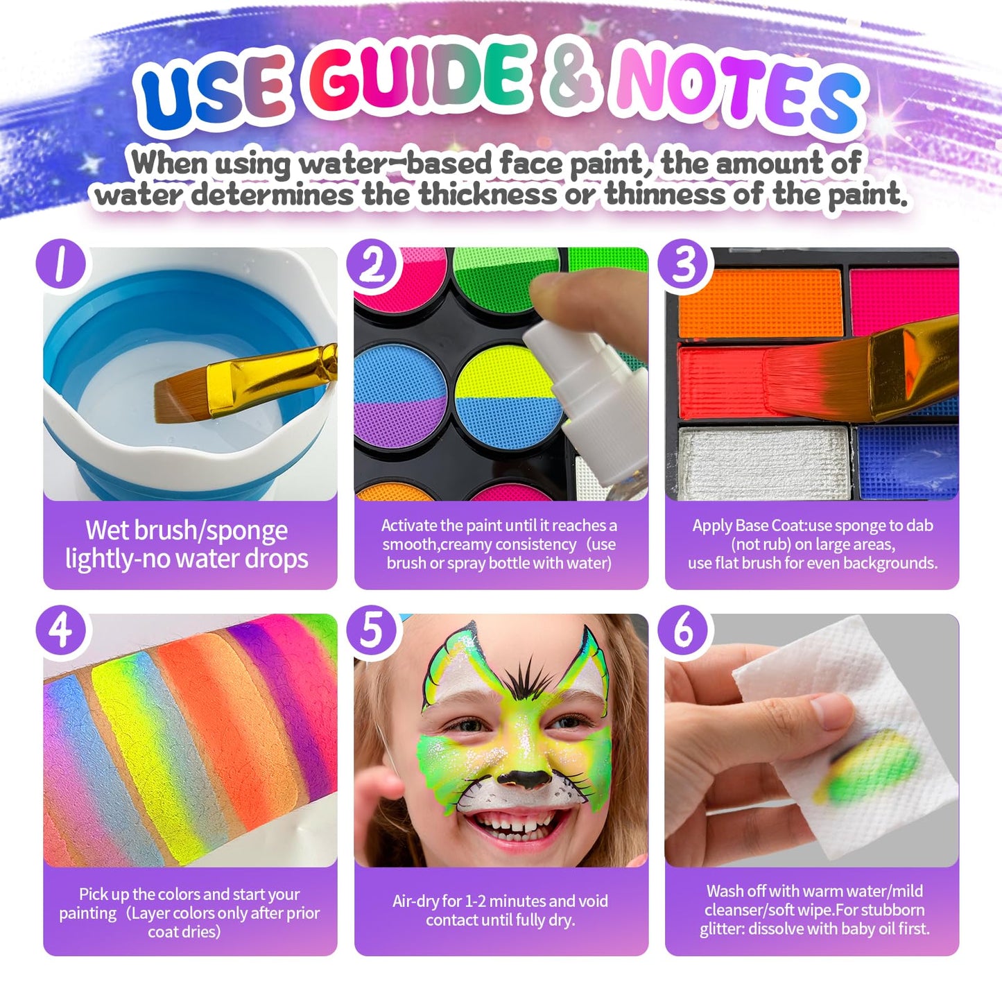 Professional Face Painting Kit for Kids,42 Color Water Activated Face Paint with Stencils,Brush,Wash Cup,Spray Bottle for Halloween, Parties, Carnival, School Event & Festivals (44-Color)
