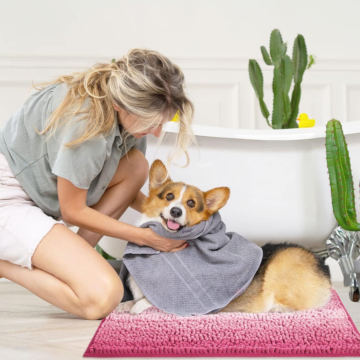 Gibelle Pink Bathroom Rug Set 2 Piece, Chenille Non Slip Bath Mat Set, Absorbent Shower Rug and Bath Room Floor Mats, Quick Dry Bathmat Bathroom Decor Accessories for Tub, 20" x 32"