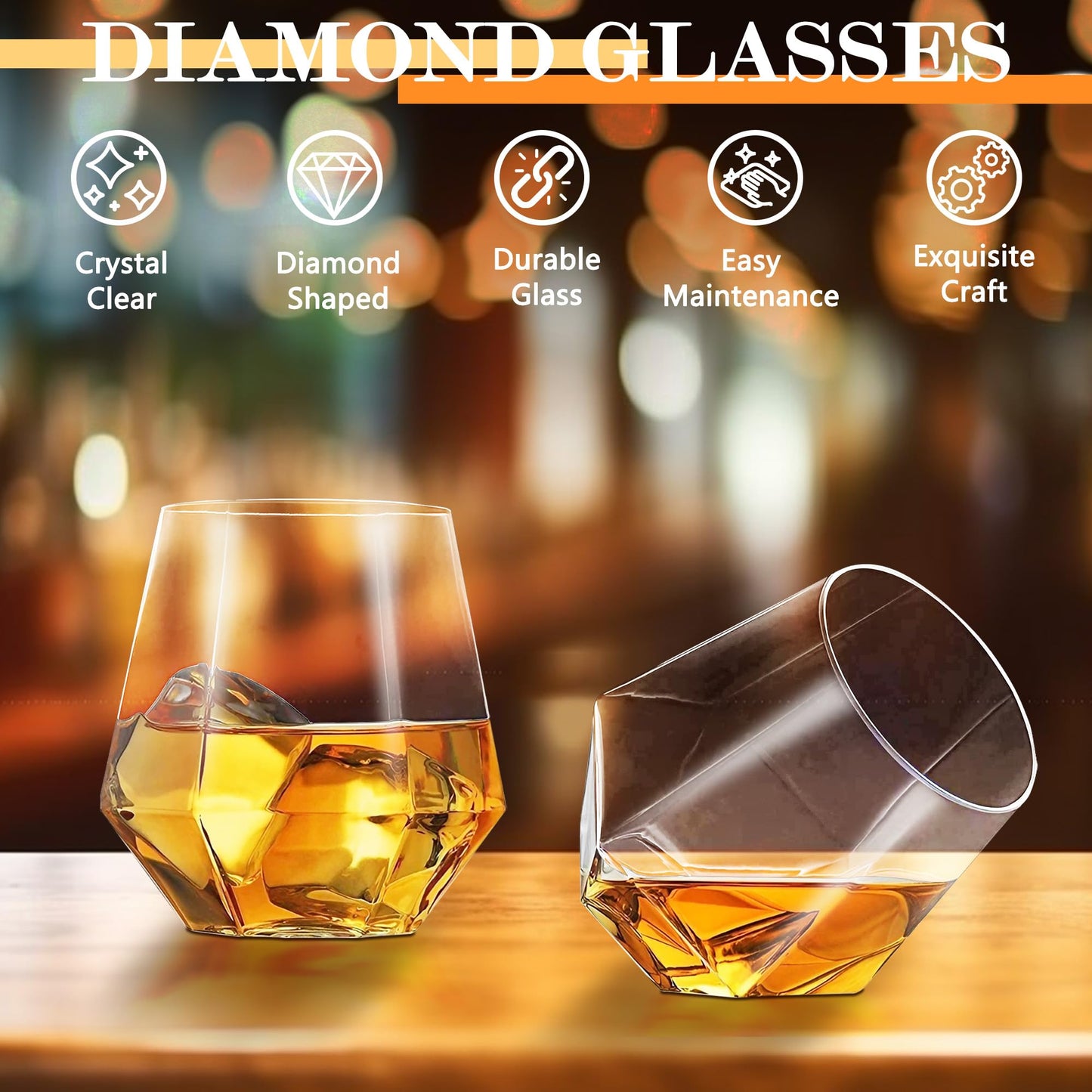 Montex Whiskey Decanter Set, Diamond Decanter Set with 4 Glasses 4 Whiskey Stones, Decanter Whiskey Set Gifts for Men