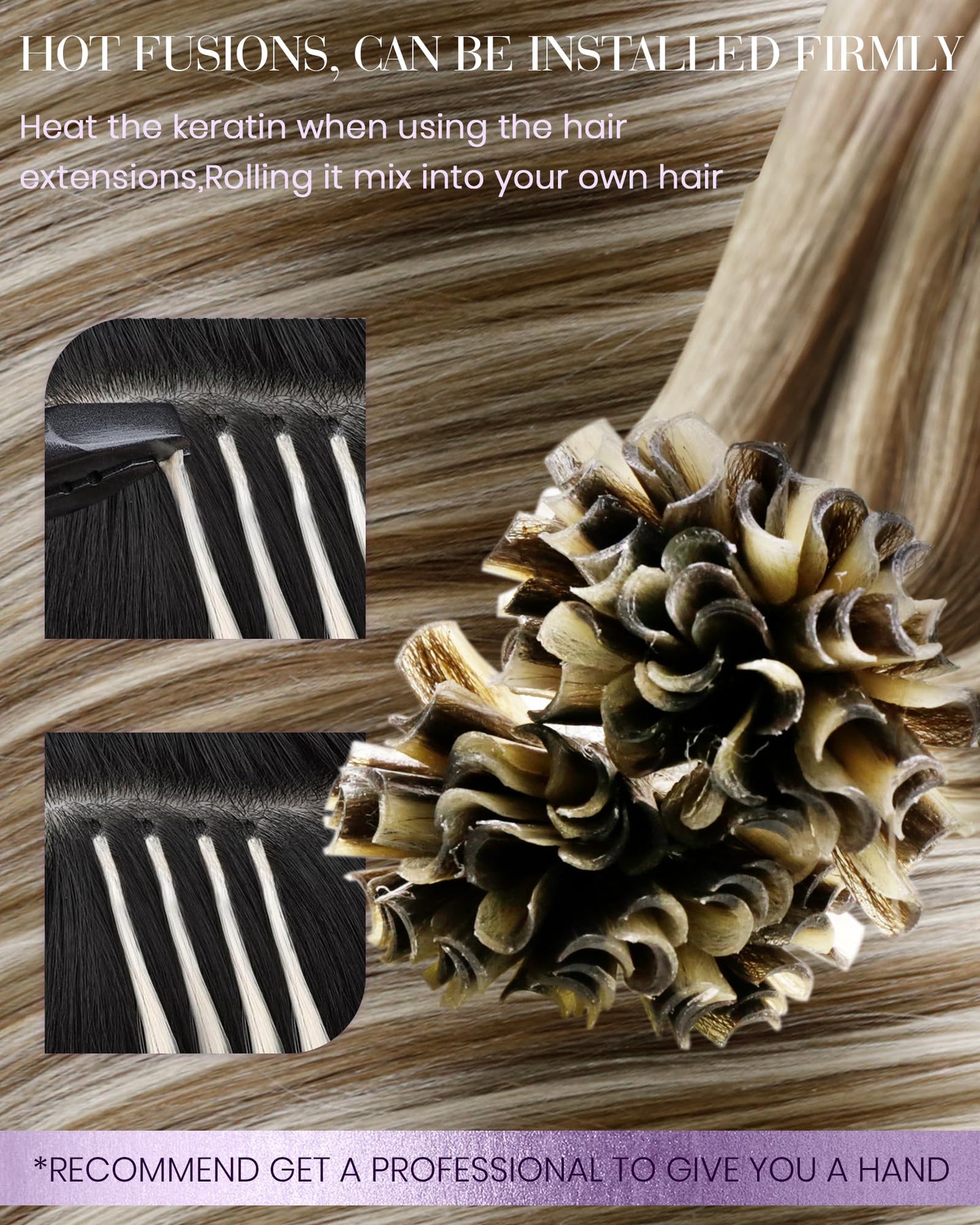 LaaVoo K Tip Hair Extensions Real Human Hair Highlight Brown K Tips Hair Extensions Human Hair Light Brown Mixed Golden Blonde U