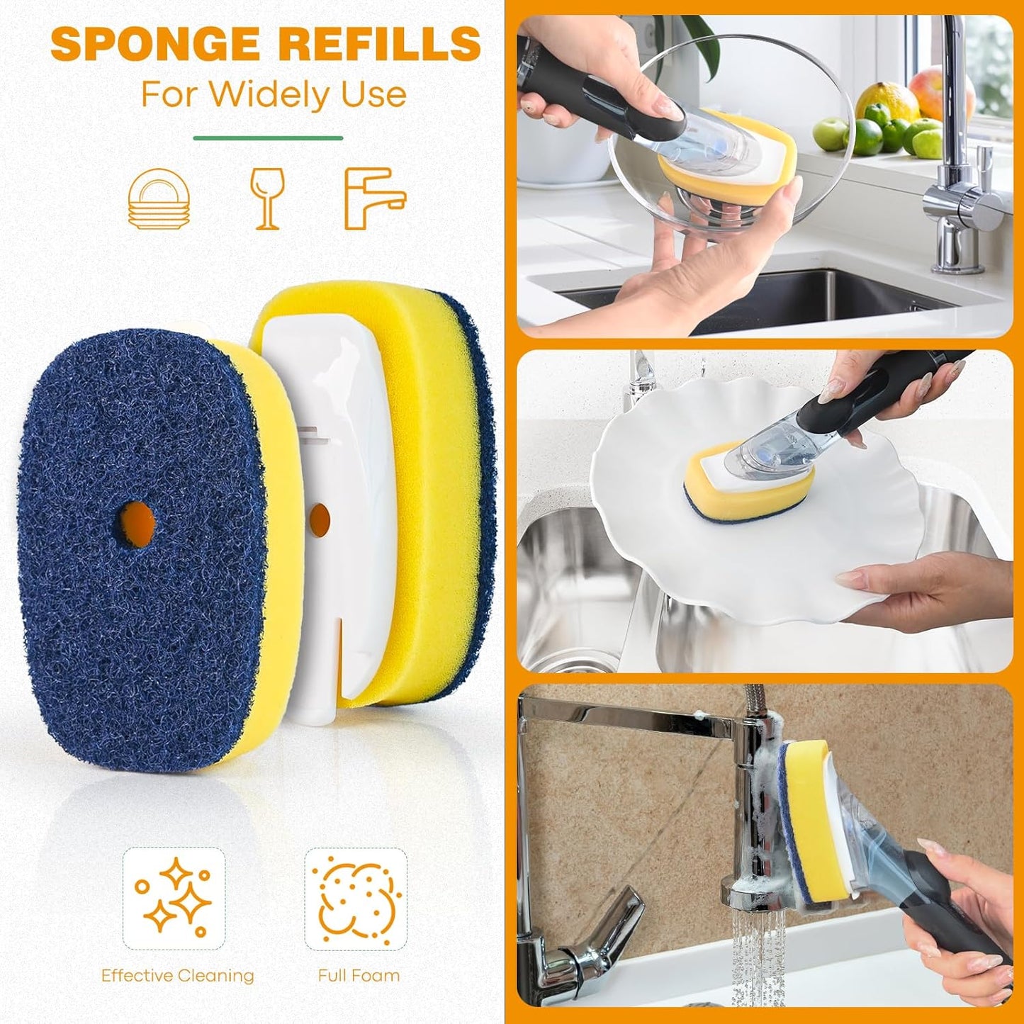 Sponge Brush Refills for OXO Soap Dispensing Dish Brush - 4 Pack Dish Cleaning Soap Dispensing Head Replacement for Scrubber